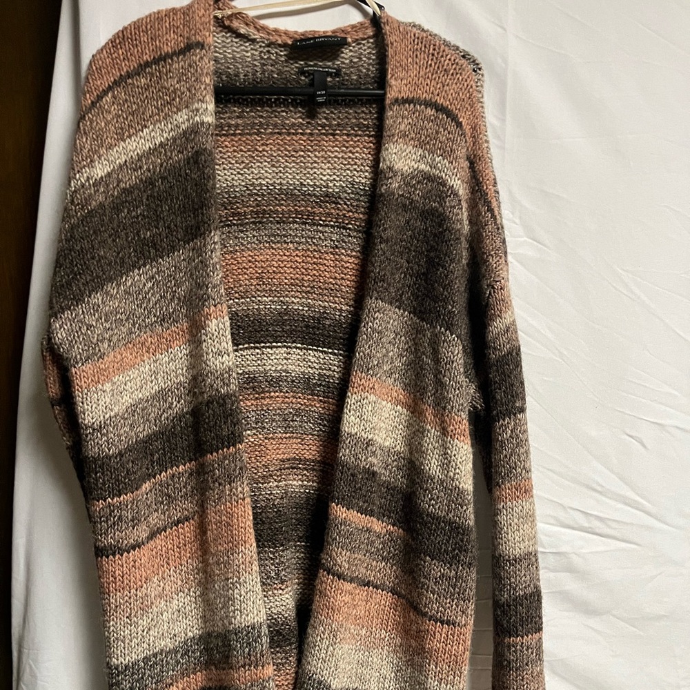 Striped Open-Front long Cardigan Sweater Lane Bryant size 18/20